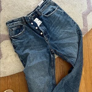 Zara Blue High-Waist Button-Fly Jeans